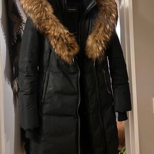 Mackage Black Puffer Coat with Brown Fur Trim